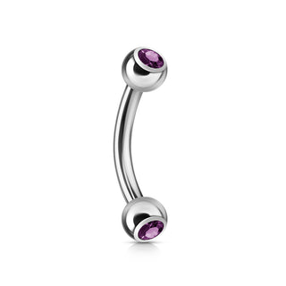 Surgical steel curve barbell with Purple "diamond"