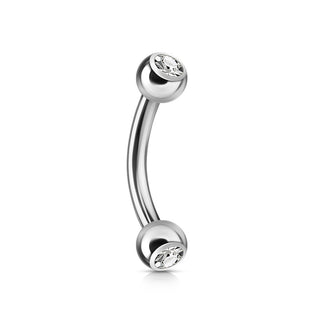 Surgical steel curve barbell with "diamond"