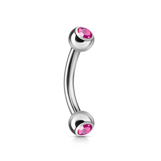 Surgical steel curve barbell with Hot Pink "diamond"
