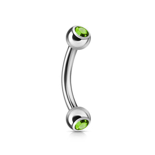 Surgical steel curve barbell with Green "diamond"