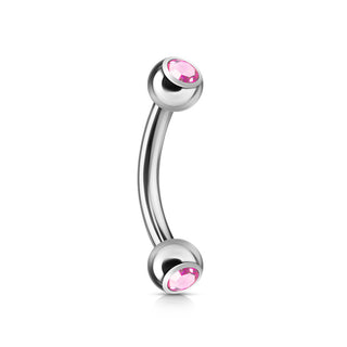 Surgical steel curve barbell with Pink "diamond"