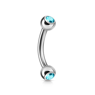 Surgical steel curve barbell with Aqua "diamond"