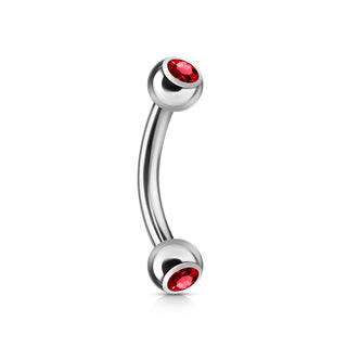 Surgical steel curve barbell with Red "diamond"