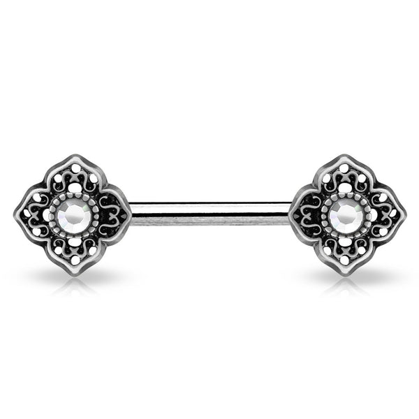 Flower Nipple Barbell with CZ