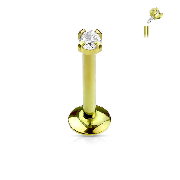 Gold Plated CZ Solitaire Labret/Monroe