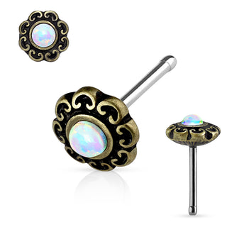 Gold Plated Nose Bone with Opal
