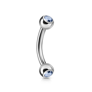Surgical steel curve barbell with Light Blue "diamond"