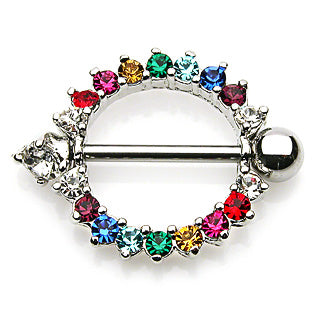 Rainbow CZ Nipple Ring